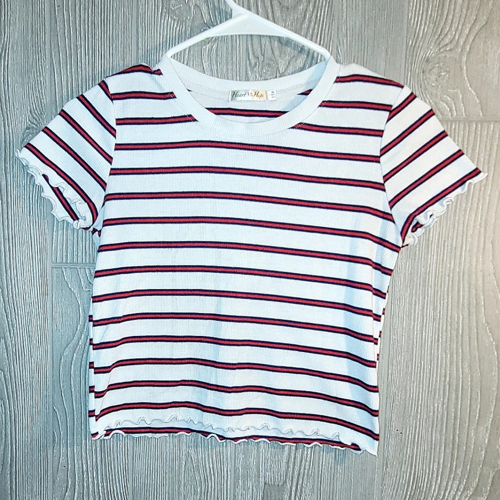 Heart & Hips Striped Short Sleeve Shirt- M